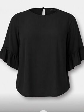 Abbey Georgette Ruffle Sleeve Blouse in Black Plus Size NWT